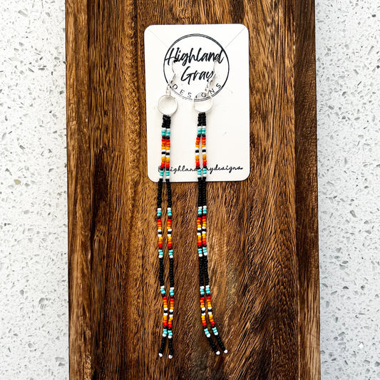 Boho Aztec Western Extra Long Beaded Earrings | Oversized Tassle Fringe Earrings | Seed Bead Statement Earrings