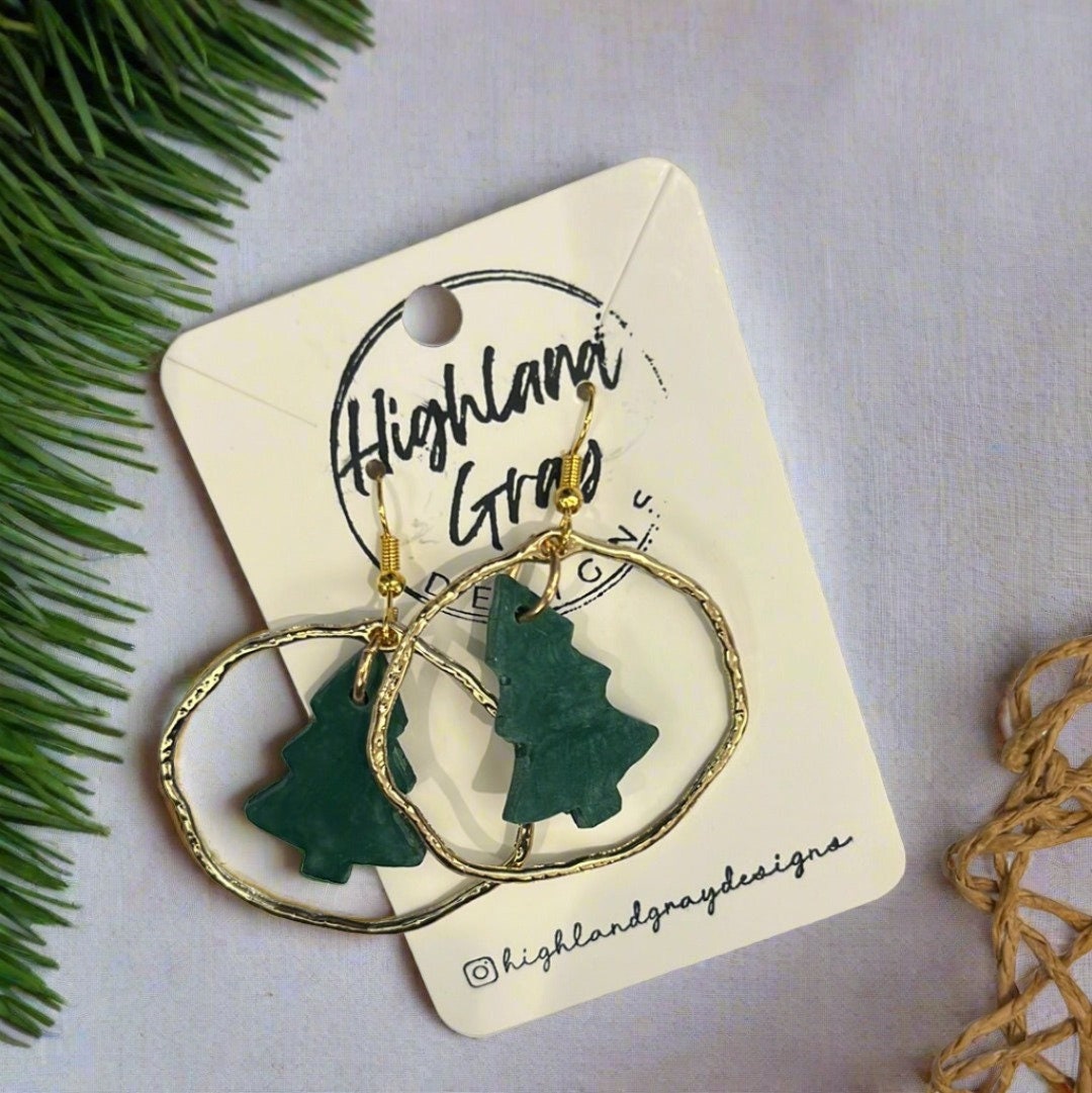 Pine Tree Hoops | Christmas Tree Hoops | Xmas Tree Hoop Earrings | Christmas Gift
