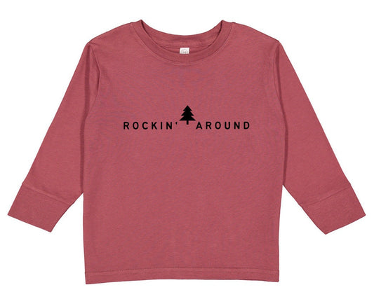 Rockin Around Toddler Long Sleeve, Sweatshirt, T-Shirt, Tee, Christmas Tree, Oversized, Loose Fit, Infant Sweatshirt