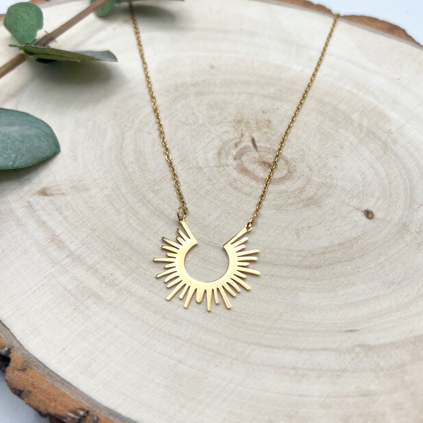 Starburst Gold Sun Necklace | Rising Sun Necklace | Gold Charm Necklace | Gold Necklace for Women | Gold Layering Necklace