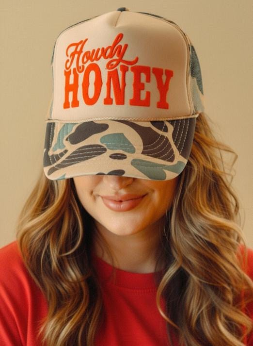 Howdy Honey Trucker Hat | Western Cowgirl Hat | Camo Mesh Cap | Boho Country Trucker Hat for Women
