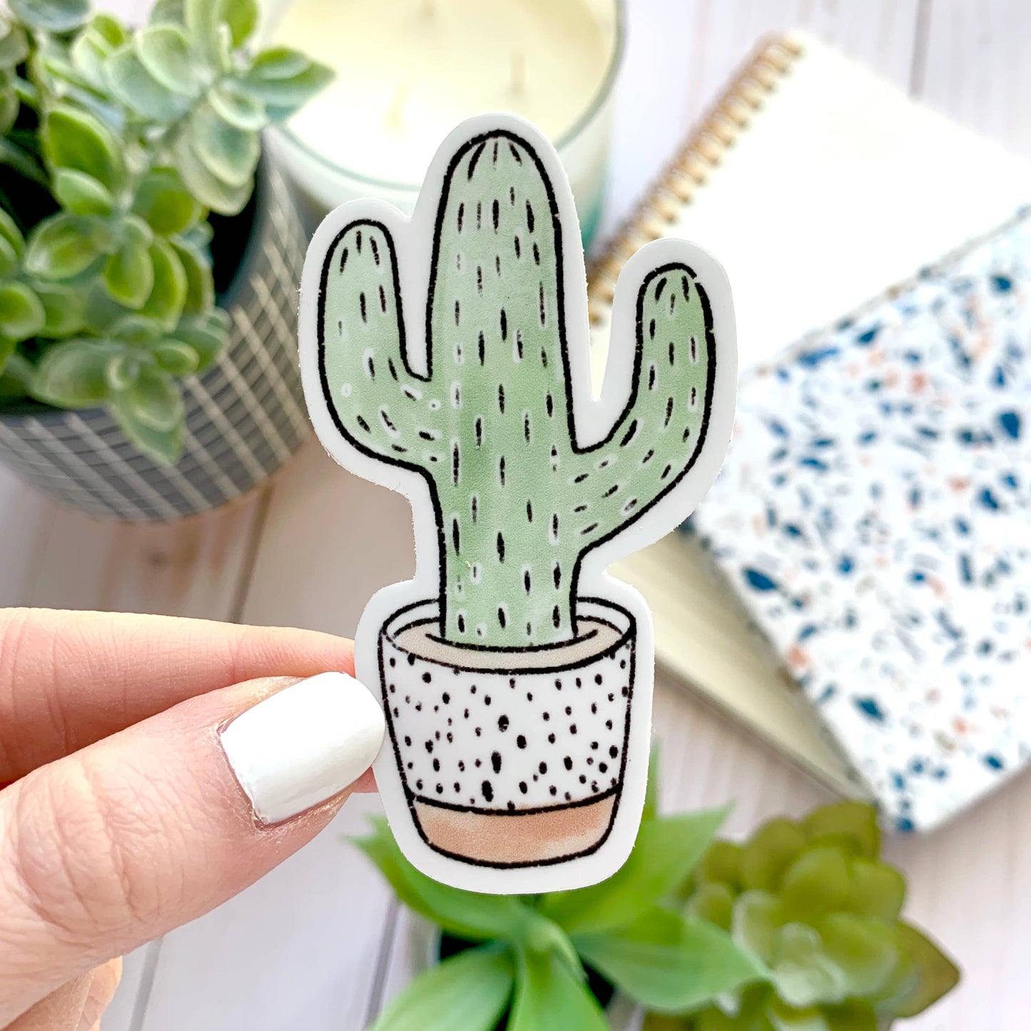 Watercolor Potted Cactus Terra Cotta Sticker