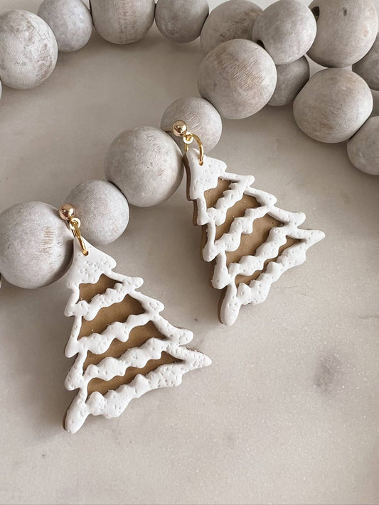 Boho White Snow Christmas Trees Dangles
