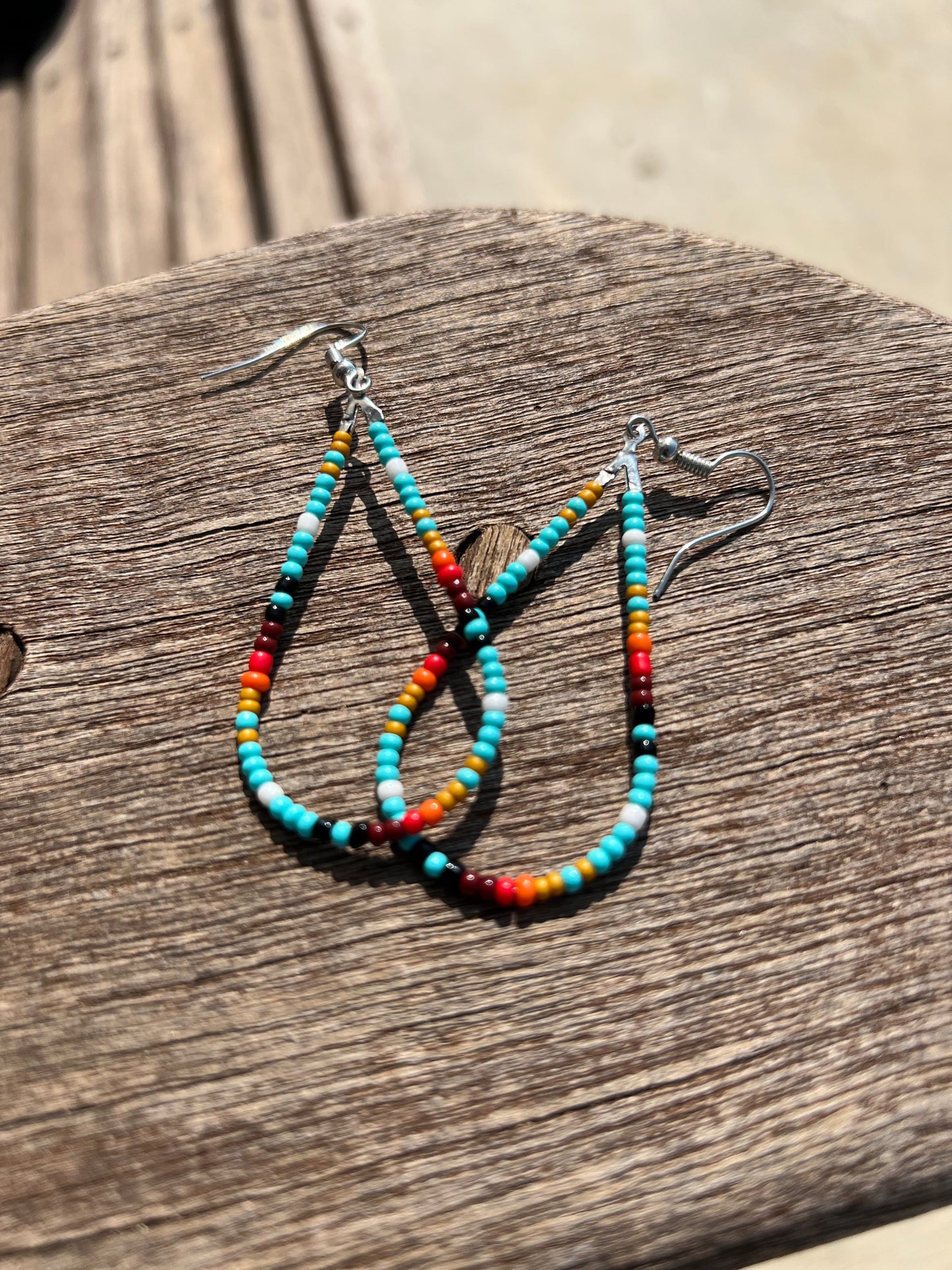 Aztec Turquoise Western Seed Bead Hoop Earrings