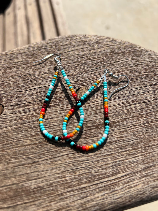 Aztec Turquoise Western Seed Bead Hoop Earrings
